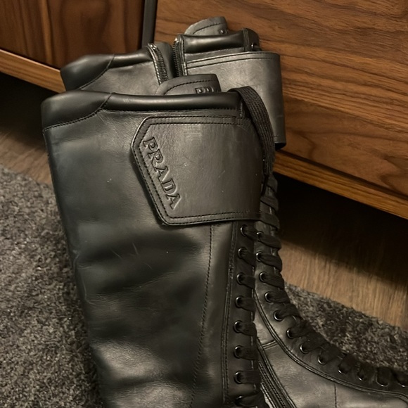 Prada Leather Knee-High Lace-Up Black Boots - size 37 - Picture 6 of 6